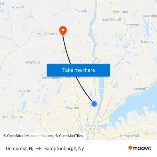 Demarest, Nj to Hamptonburgh, Ny map