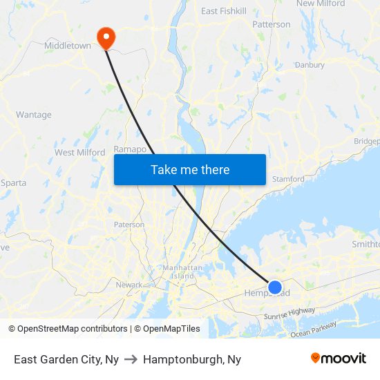 East Garden City, Ny to Hamptonburgh, Ny map