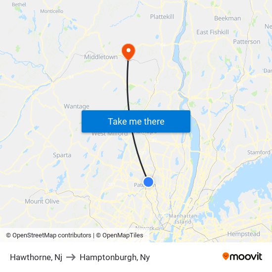 Hawthorne, Nj to Hamptonburgh, Ny map