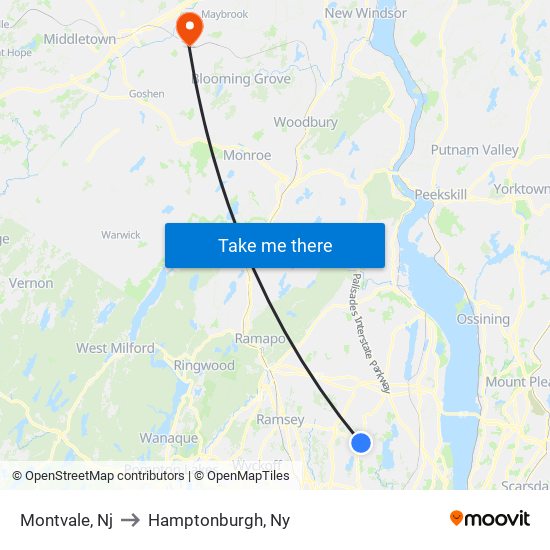 Montvale, Nj to Hamptonburgh, Ny map