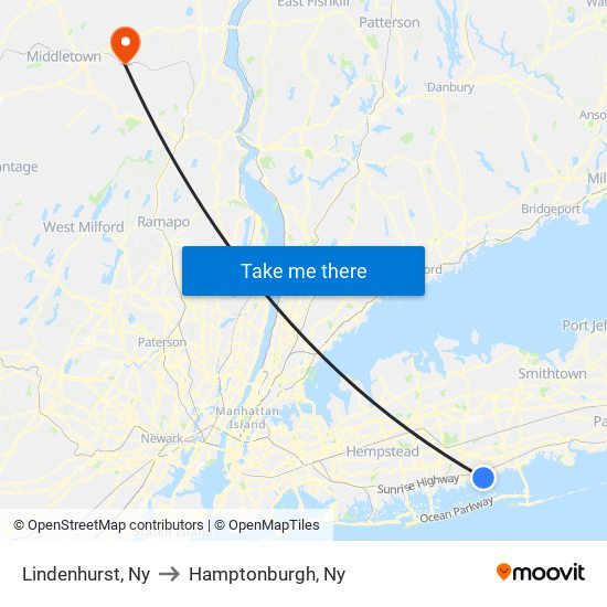 Lindenhurst, Ny to Hamptonburgh, Ny map