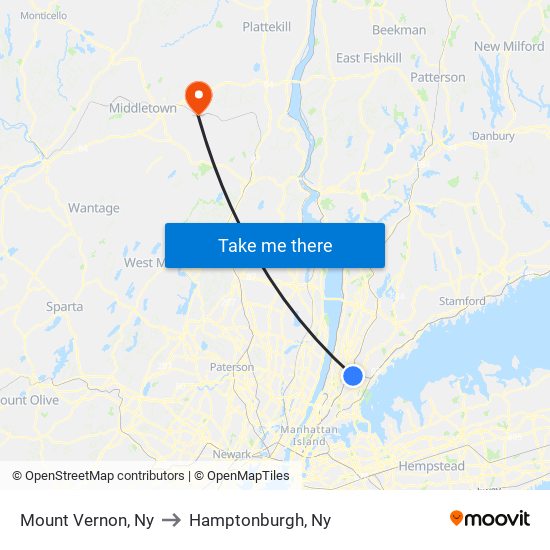 Mount Vernon, Ny to Hamptonburgh, Ny map