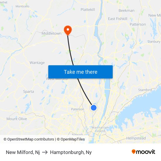 New Milford, Nj to Hamptonburgh, Ny map