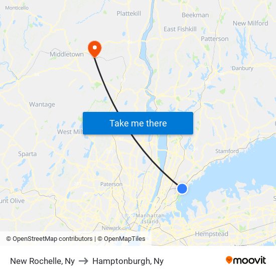New Rochelle, Ny to Hamptonburgh, Ny map
