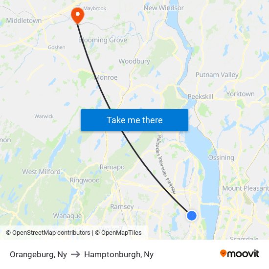 Orangeburg, Ny to Hamptonburgh, Ny map