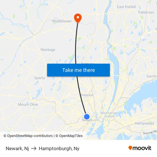 Newark, Nj to Hamptonburgh, Ny map
