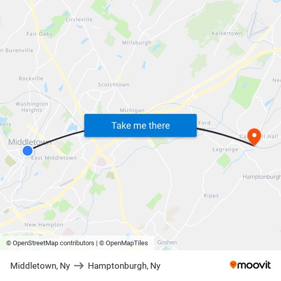 Middletown, Ny to Hamptonburgh, Ny map