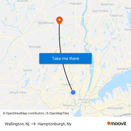Wallington, Nj to Hamptonburgh, Ny map