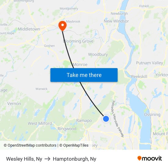 Wesley Hills, Ny to Hamptonburgh, Ny map