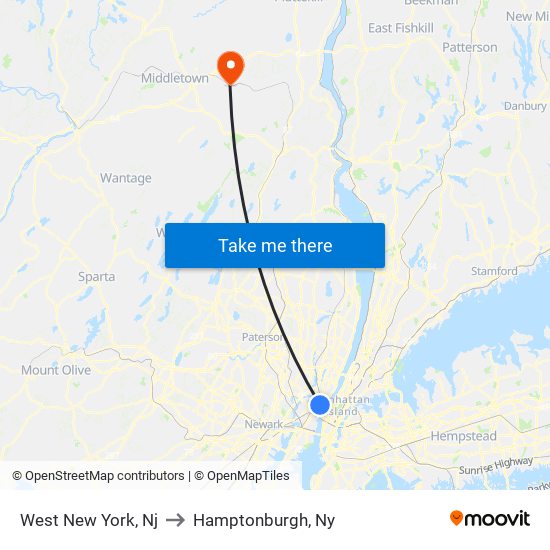 West New York, Nj to Hamptonburgh, Ny map