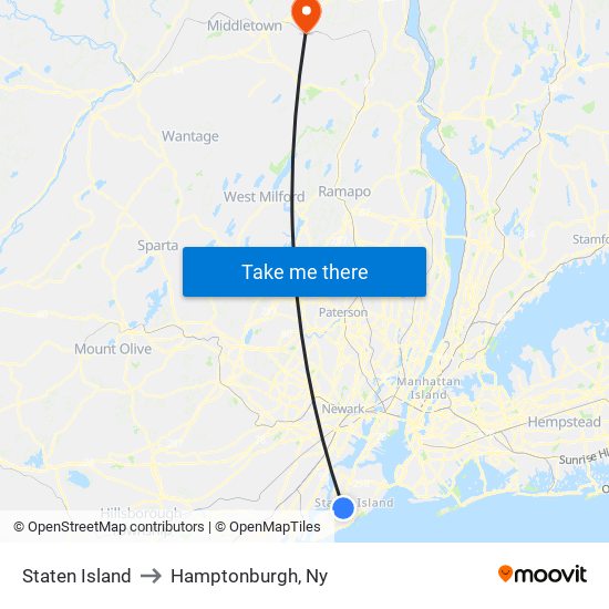 Staten Island to Hamptonburgh, Ny map