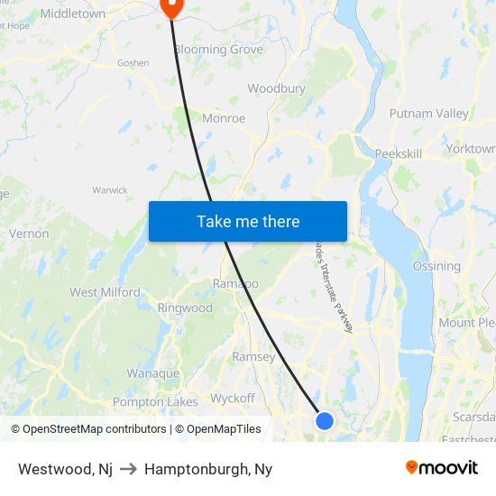 Westwood, Nj to Hamptonburgh, Ny map