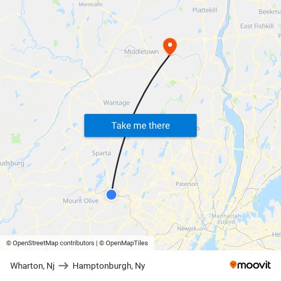 Wharton, Nj to Hamptonburgh, Ny map