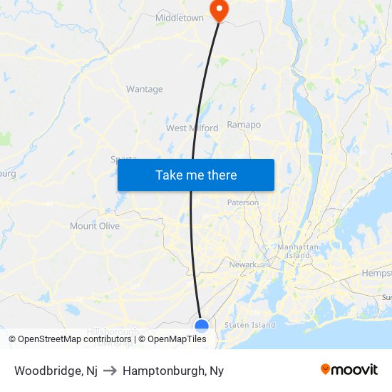 Woodbridge, Nj to Hamptonburgh, Ny map