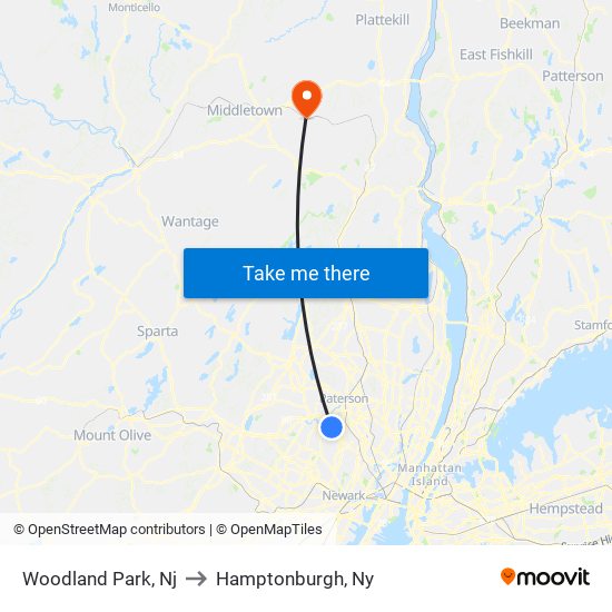 Woodland Park, Nj to Hamptonburgh, Ny map