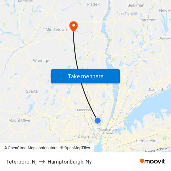 Teterboro, Nj to Hamptonburgh, Ny map