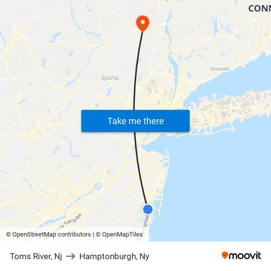 Toms River, Nj to Hamptonburgh, Ny map