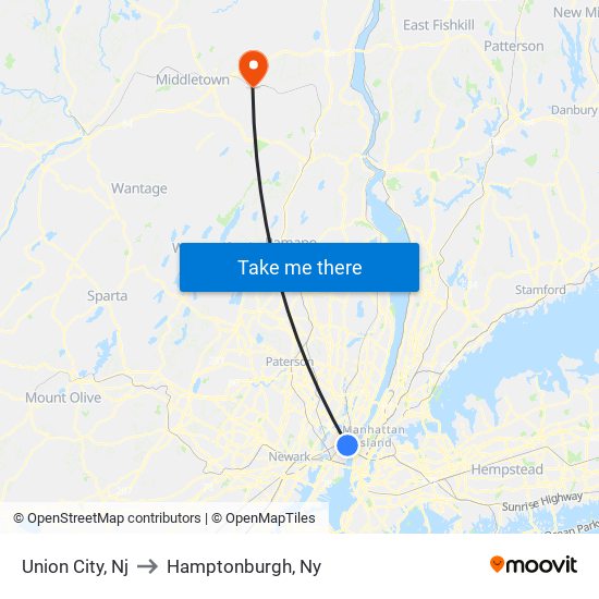 Union City, Nj to Hamptonburgh, Ny map