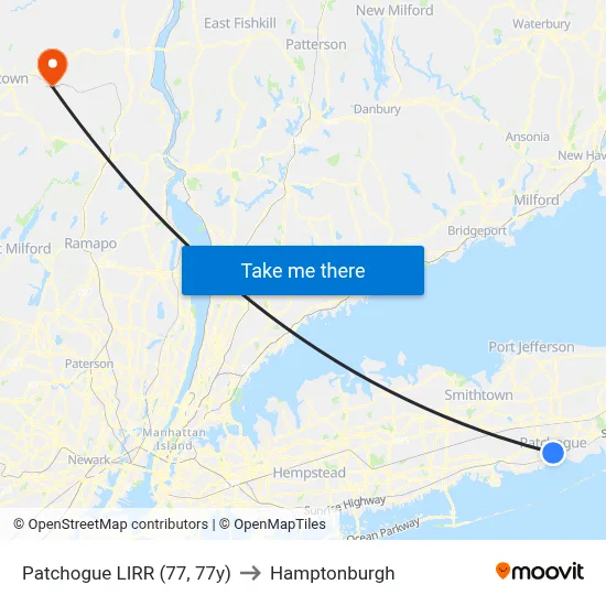 Patchogue LIRR (77, 77y) to Hamptonburgh map