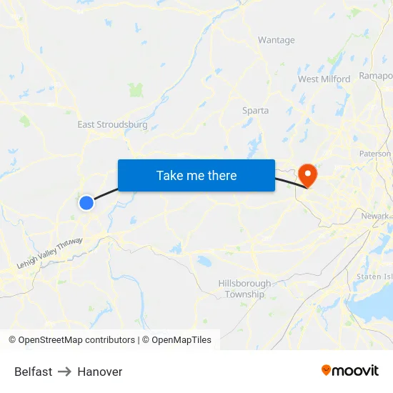 Belfast to Hanover map
