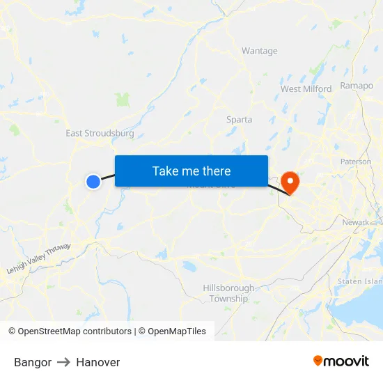 Bangor to Hanover map