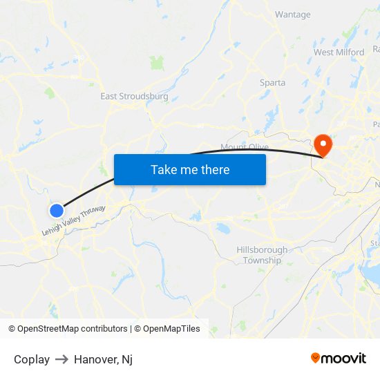 Coplay to Hanover, Nj map