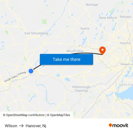 Wilson to Hanover, Nj map
