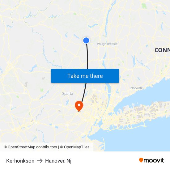 Kerhonkson to Hanover, Nj map