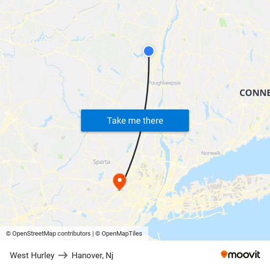 West Hurley to Hanover, Nj map