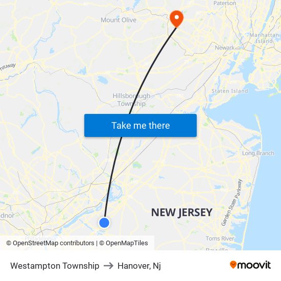 Westampton Township to Hanover, Nj map