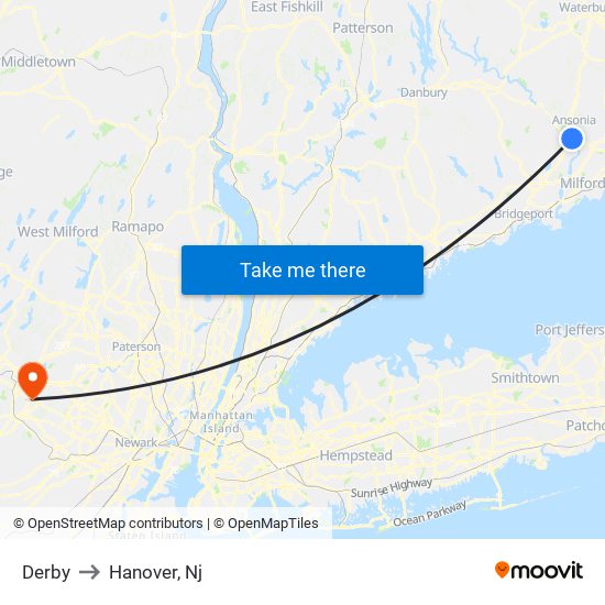 Derby to Hanover, Nj map