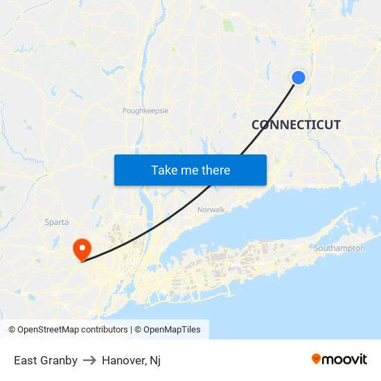 East Granby to Hanover, Nj map