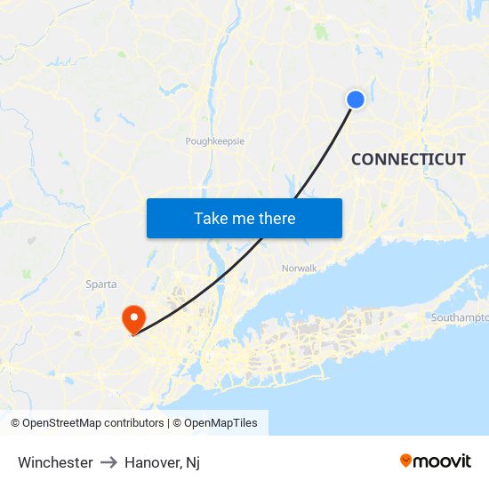 Winchester to Hanover, Nj map