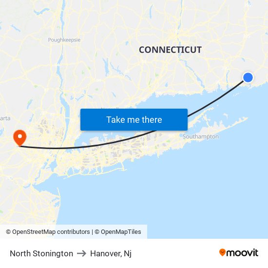 North Stonington to Hanover, Nj map