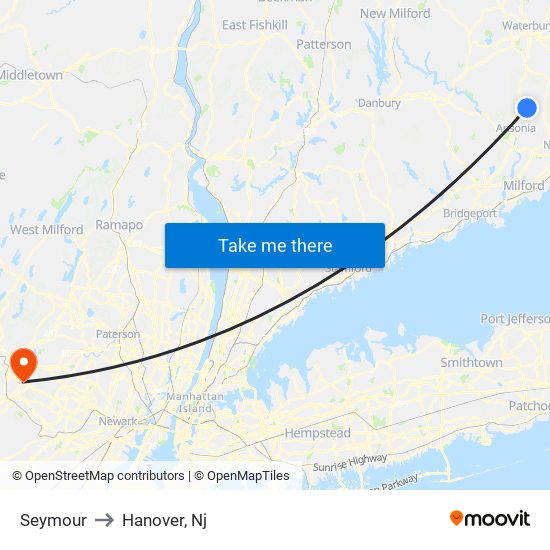 Seymour to Hanover, Nj map