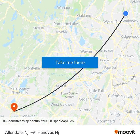 Allendale, Nj to Hanover, Nj map