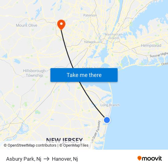 Asbury Park, Nj to Hanover, Nj map