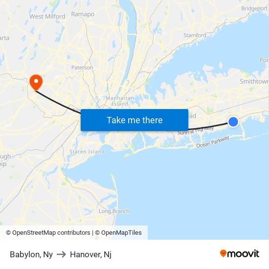 Babylon, Ny to Hanover, Nj map
