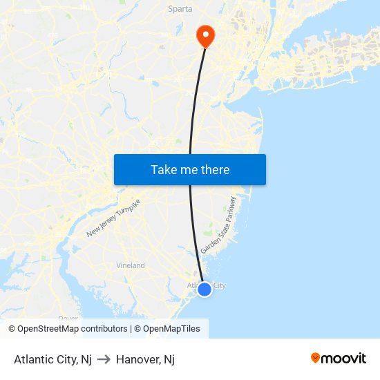 Atlantic City, Nj to Hanover, Nj map