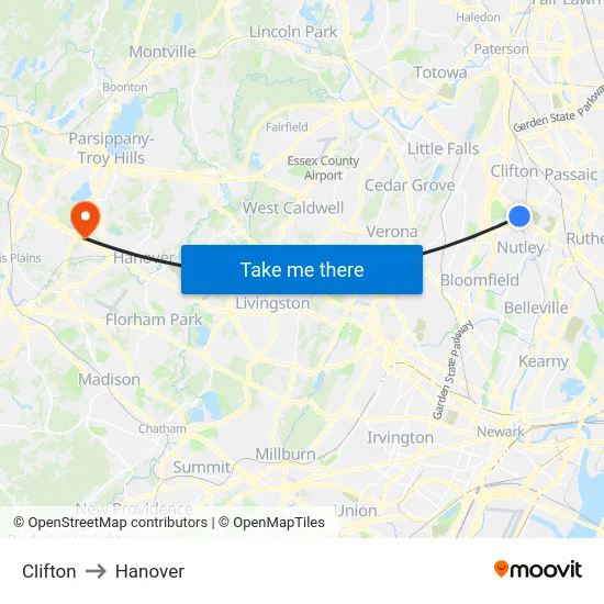 Clifton to Hanover map