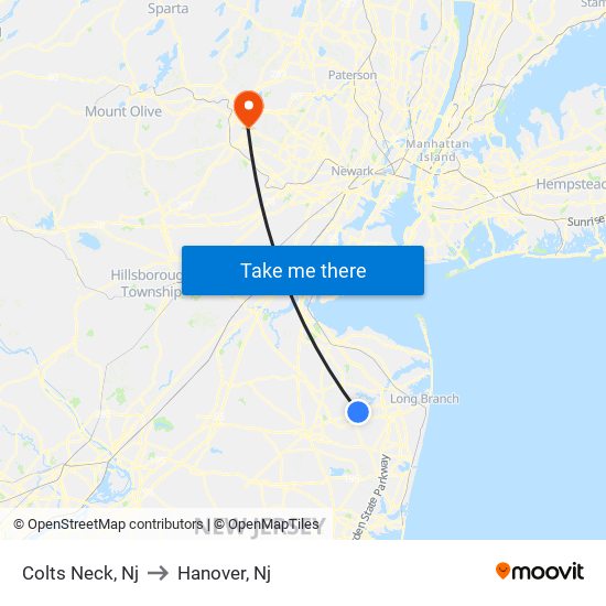 Colts Neck, Nj to Hanover, Nj map