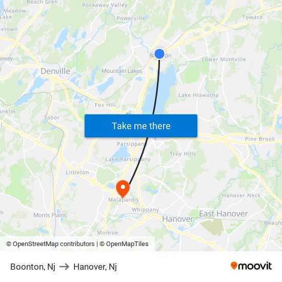 Boonton, Nj to Hanover, Nj map
