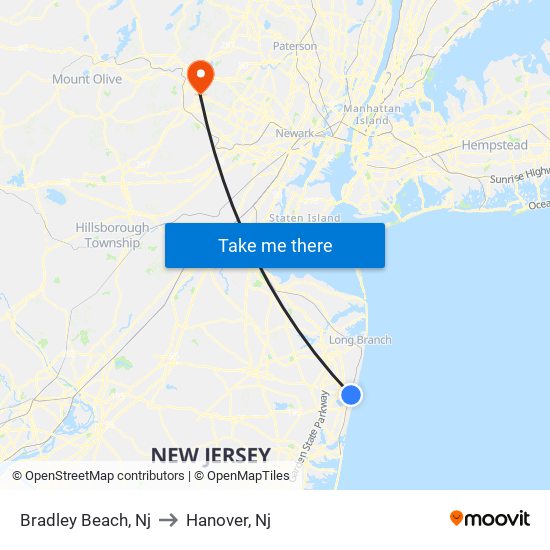 Bradley Beach, Nj to Hanover, Nj map