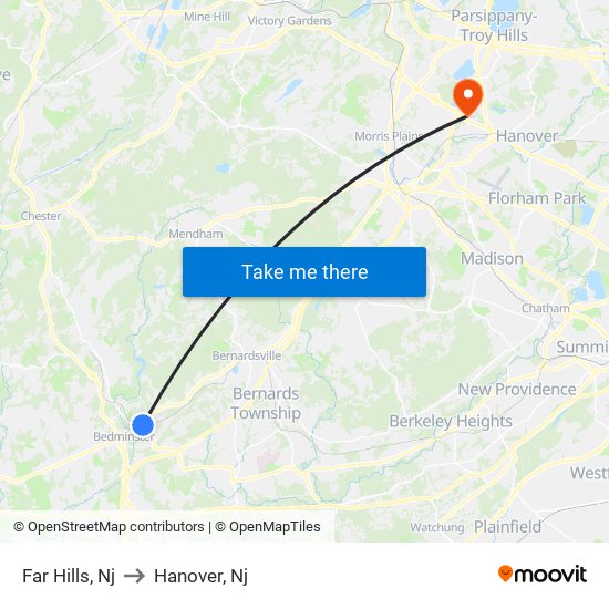 Far Hills, Nj to Hanover, Nj map