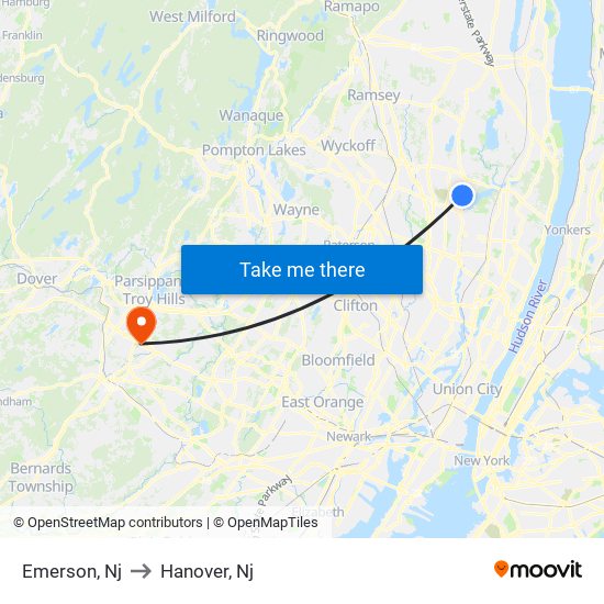 Emerson, Nj to Hanover, Nj map