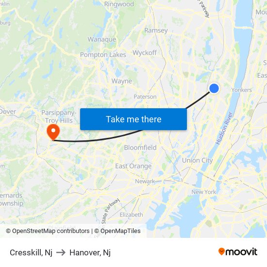 Cresskill, Nj to Hanover, Nj map