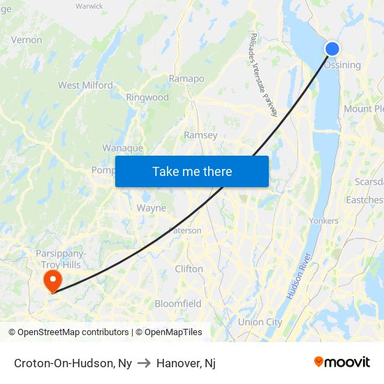 Croton-On-Hudson, Ny to Hanover, Nj map