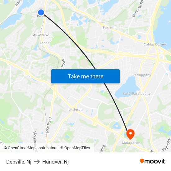 Denville, Nj to Hanover, Nj map