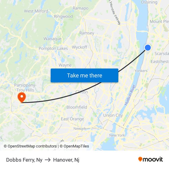 Dobbs Ferry, Ny to Hanover, Nj map