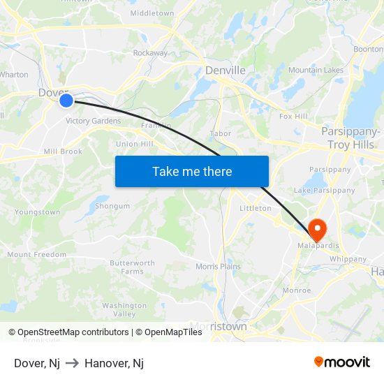 Dover, Nj to Hanover, Nj map
